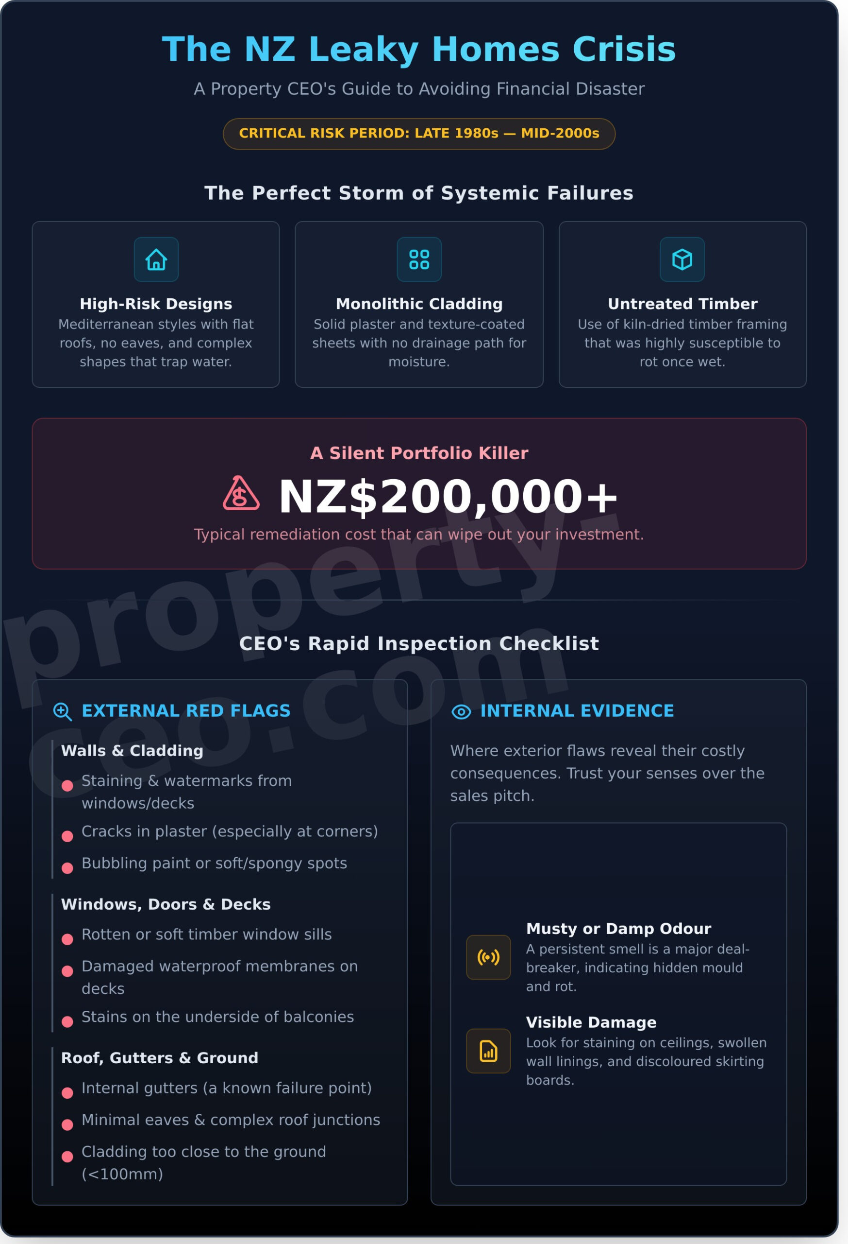 Leaky Homes NZ: The Property CEO’s Guide to Spotting a Financial Disaster - Infographic