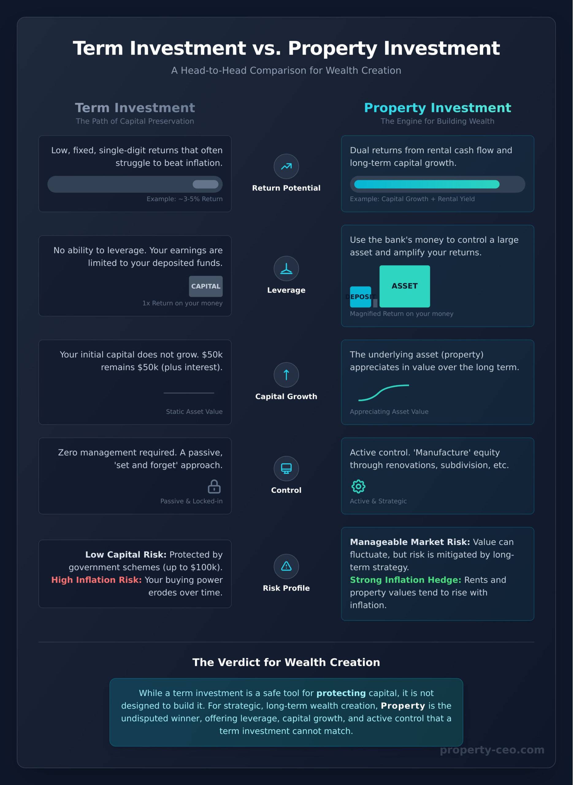 Term Investment vs. Property: Where Should You Put Your Money in NZ? - Infographic